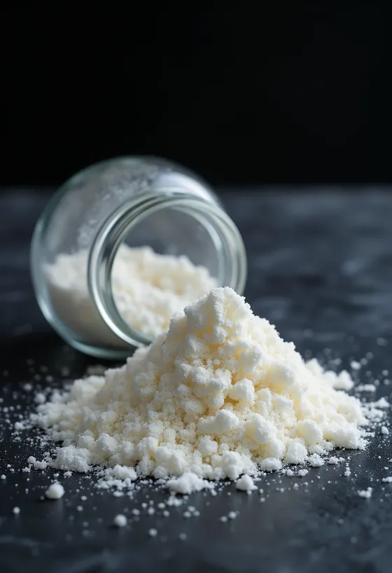 Polvo de agar-agar en frasco y cuchara de madera