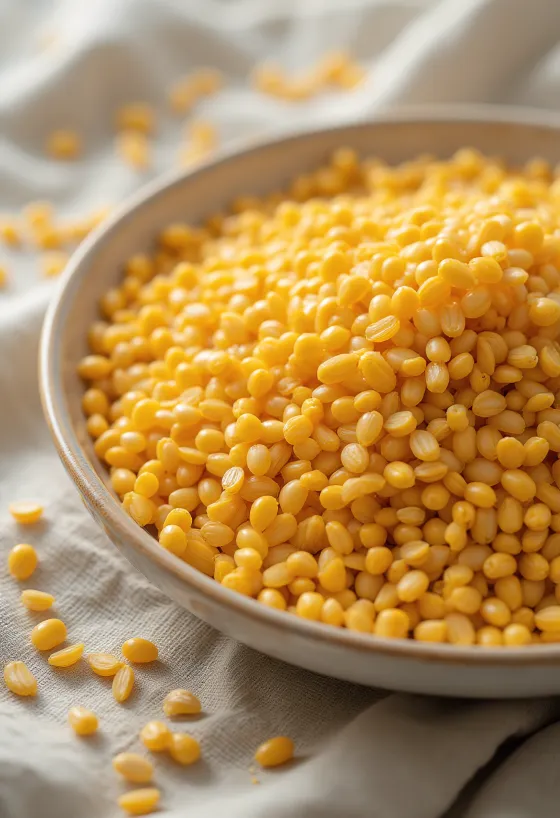 Linaza dorada entera en superficie de madera, semillas claras