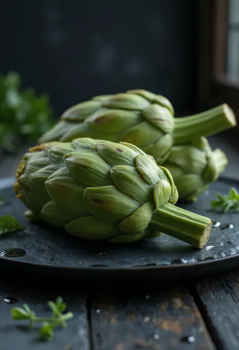 Hojas de alcachofa frescas, verdes y grandes