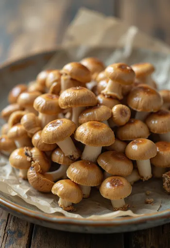 Hongos shimeji marrón limpios y rebanados sobre tabla de cocina
