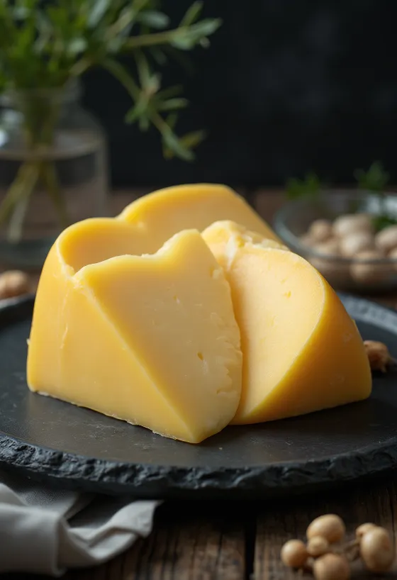 Queso Edam fresco en tazón de cerámica sobre mesa de madera