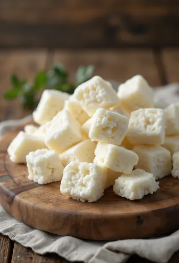 Requesón dulce de suero fresco y grumoso en un tazón de cerámica blanca