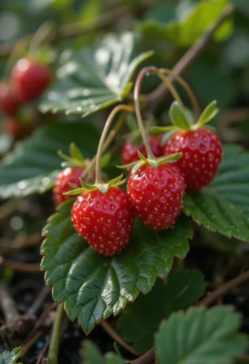 Fresas silvestres frescas enteras y cortadas, estilo documental limpio