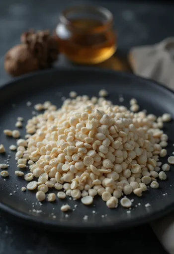 Semillas de amapola blanca en primer plano, montículo natural