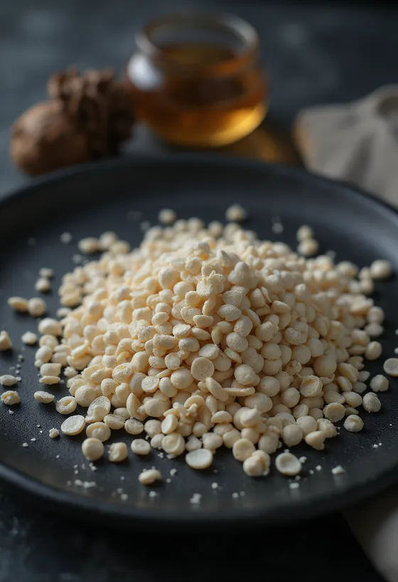 Semillas de amapola blanca en primer plano, montículo natural