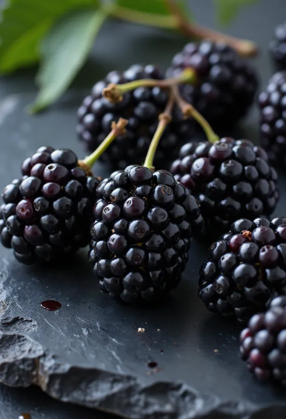 Moras negras frescas (Morus nigra) cortadas y enteras