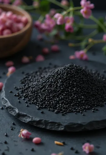Ajonjolí negro en tazón rústico