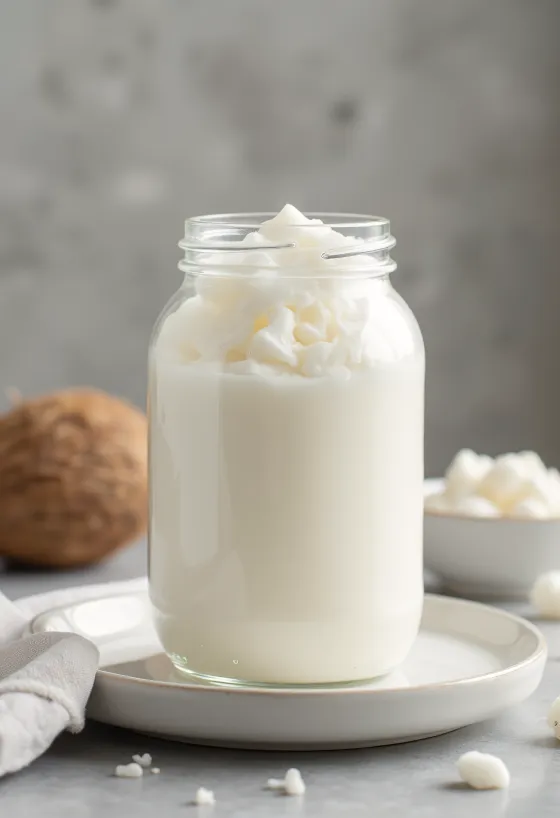 Aceite de coco refinado en tazón, blanco y sólido