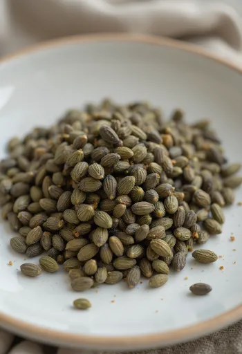 Semillas de cáñamo enteras (hemp) esparcidas, textura natural