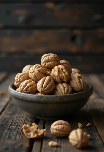 Mitades de nuez de castilla pelada natural sobre fondo blanco