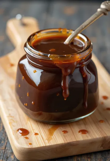 Salsa Hoisin oscura en tazón, rodeada de soya, ajo, anís estrella y especias