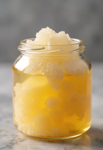 Azúcar invertido en frasco de vidrio, consistencia de jarabe dorado