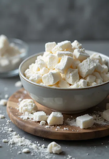 Polvo de almidón kuzu en tazón y cuchara, con rodajas de raíz