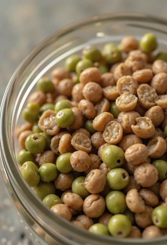 Diferentes tipos de lentejas en tazones de cerámica sobre una mesa de madera