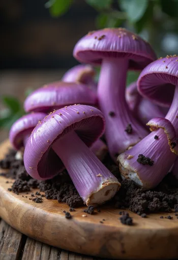 Hongos Pie Azul rebanados y limpios sobre tabla