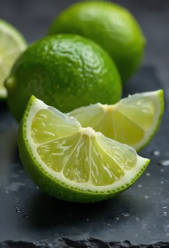 Limones frescos enteros y cortados en tazón y mesa de madera rústica, con agua de limón