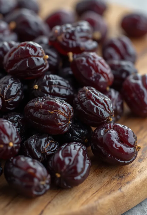 Pasas en tazón de cerámica, con uvas frescas, nueces y miel