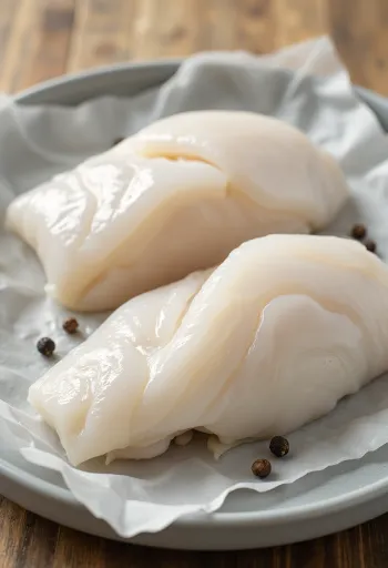 Filete de bacalao del Pacífico fresco sobre tabla de cocina