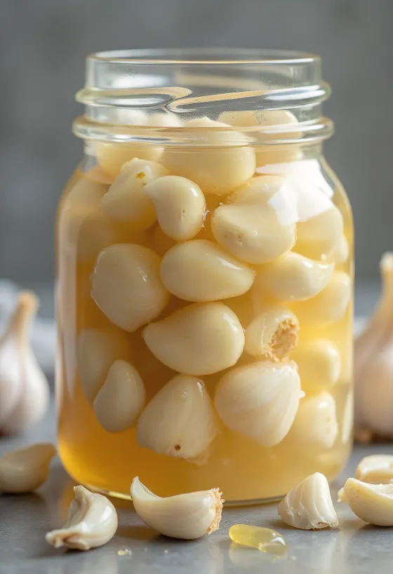 Ajo fermentado de color dorado ámbar en tazón pequeño