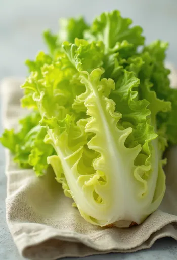 Lechuga Frisée fresca, hojas rizadas verdes y amarillas sobre tabla
