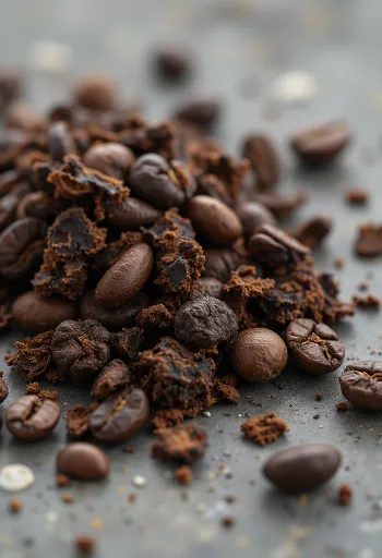 Trozos de raíz de achicoria tostada sobre tabla de picar