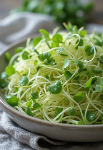 Germinado de mostaza fresco en un plato.