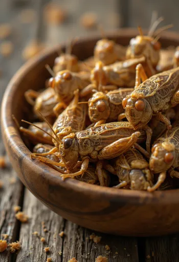 Carne de langosta migratoria (insecto) lista para comer