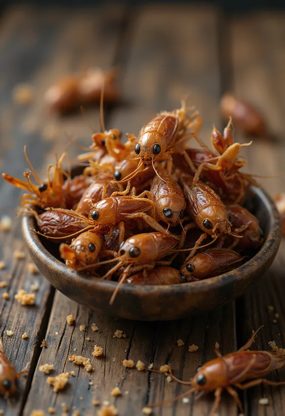 Grillos comestibles frescos y limpios, listos para cocinar