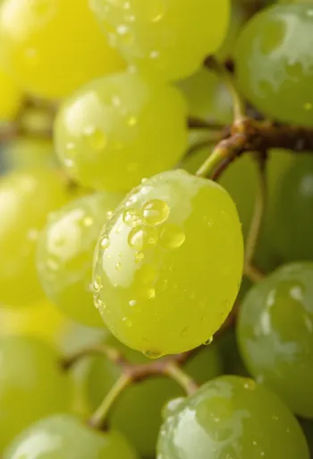 Racimo de uvas Irsai Oliver, bayas amarillo-verdosas y jugosas
