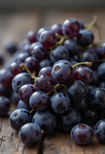 Primer plano de uvas Othello frescas y jugosas de piel oscura casi negra
