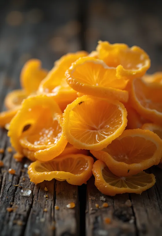 Cáscara de naranja fresca en tiras en tazón, con rallador y miel