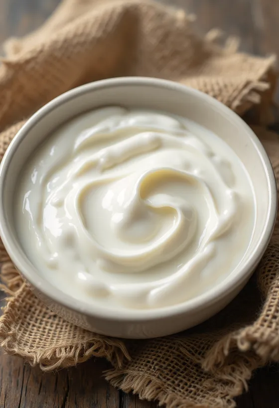 Yogur natural en tazón pequeño, lácteo cremoso y blanco