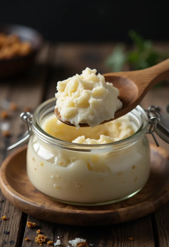 Grasa de pato cruda en tazón, rodeada de tejidos grasos limpios