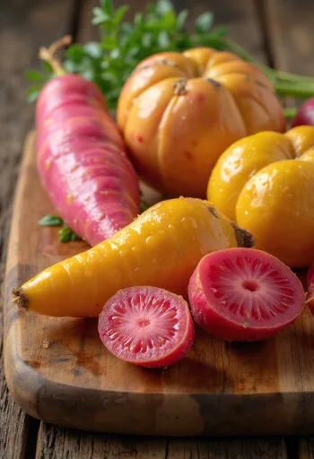 Tubérculos de Oca de colores vibrantes.