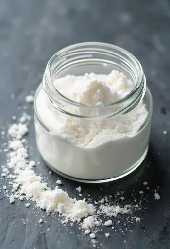 Polvo de pectina en un tazón pequeño con cuchara de madera sobre fondo neutro