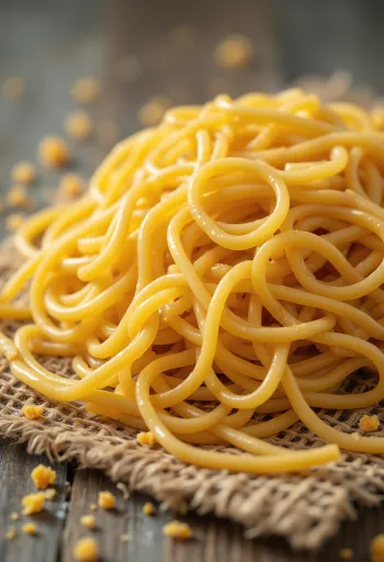 Fideos ramen secos extendidos sobre superficie de madera