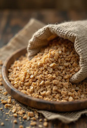 Salvado de centeno en tazón y esparcido sobre superficie rústica