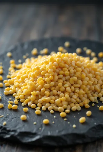 Semillas de mostaza amarilla y blanca enteras sobre madera