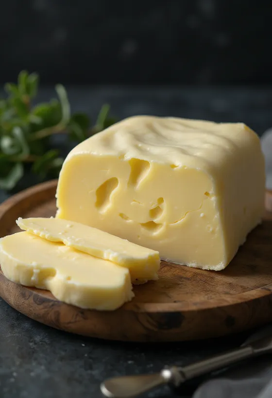 Mantequilla fermentada en recipiente pequeño, junto a crema cultivada