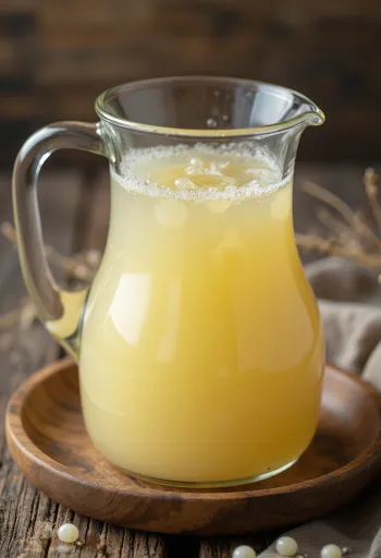 Suero de leche ácido en tazón de vidrio sobre mesa