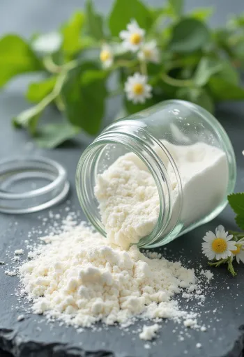 Endulzante stevia en polvo en tazón pequeño con cuchara