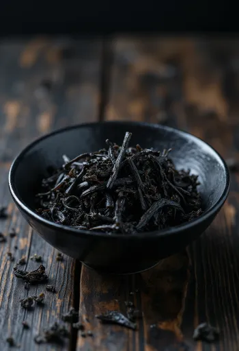 Alga hijiki seca, negra y con forma de ramas pequeñas