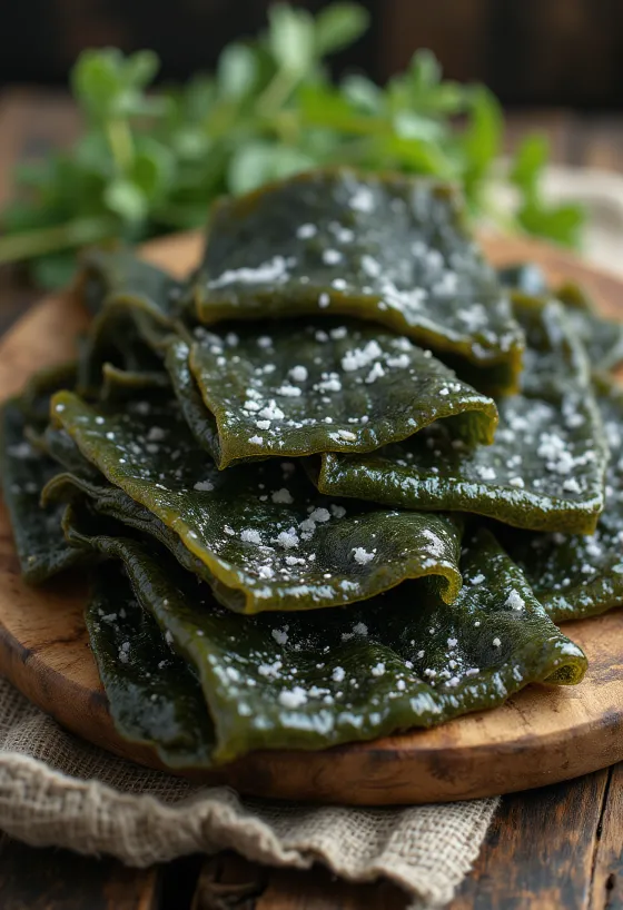 Lámina de alga kombu seca con textura gruesa