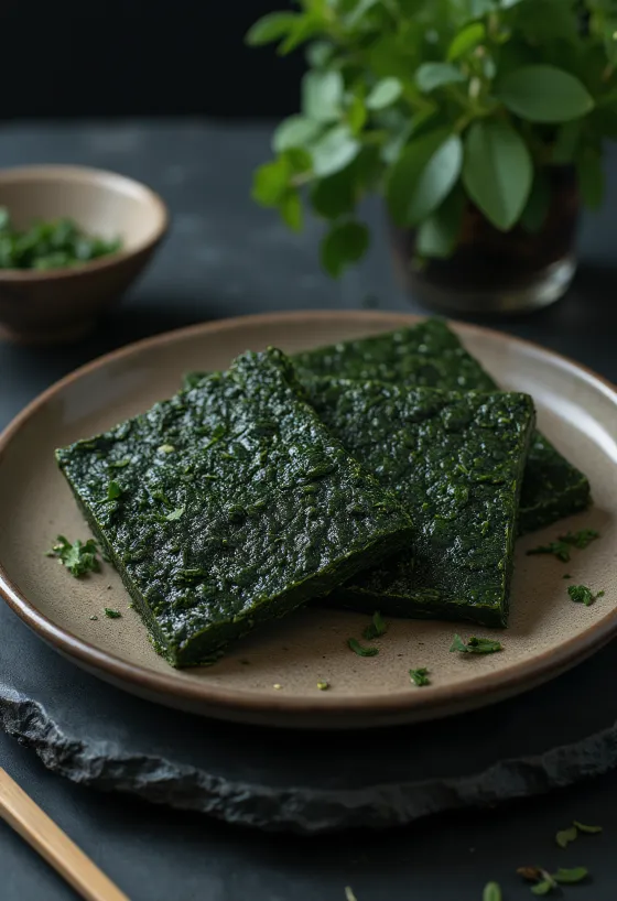 Láminas de alga nori tostada color verde oscuro