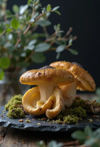 Trompeta amarilla fresca rebanada con hierbas