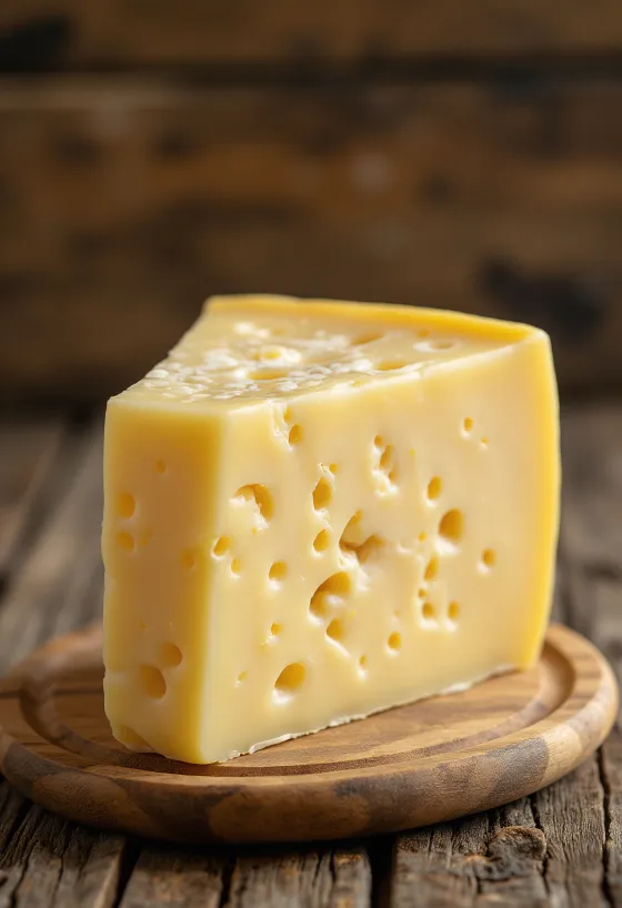 Queso Trapense fresco en tazón de cerámica blanca sobre mesa de madera