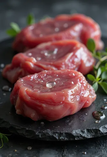 Filetes de pato silvestre crudo con especias sobre tabla