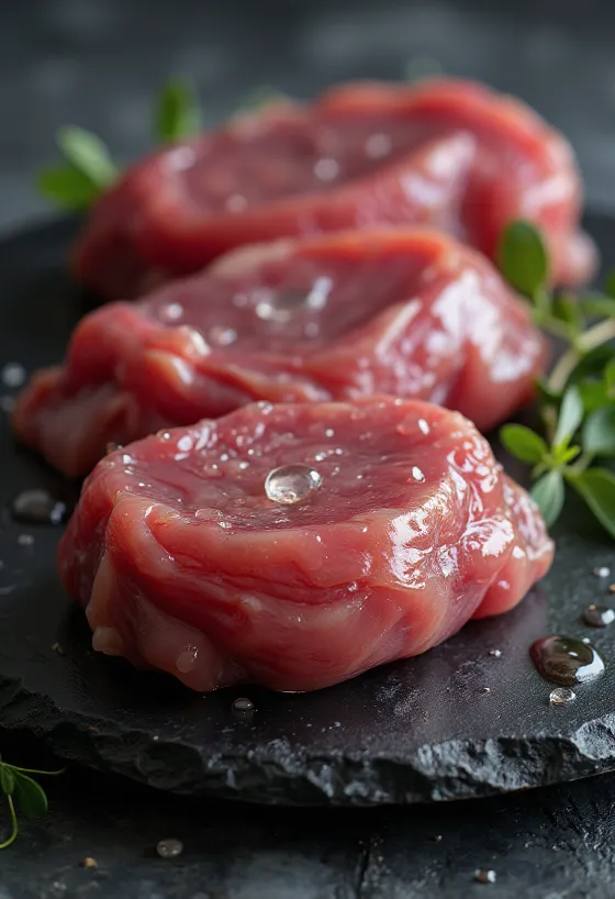 Filetes de pato silvestre crudo con especias sobre tabla