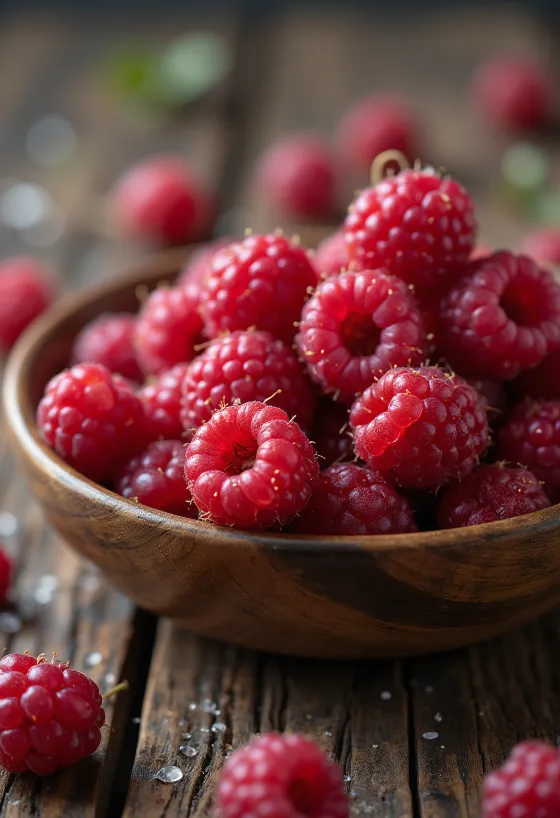 Frambuesas silvestres frescas enteras y cortadas para documentación