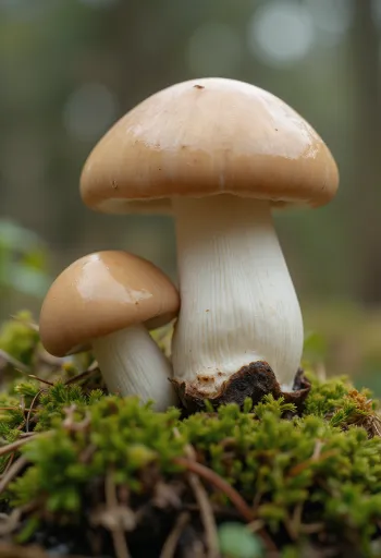Hongos porcini frescos en cocina estilo bosque sobre mesa de madera